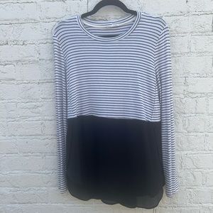 Lush black and white striped top with black flowy bottom sz S